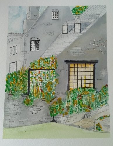 Lynne, Colton Fishacre, art house in Devon, watercolour & pen.